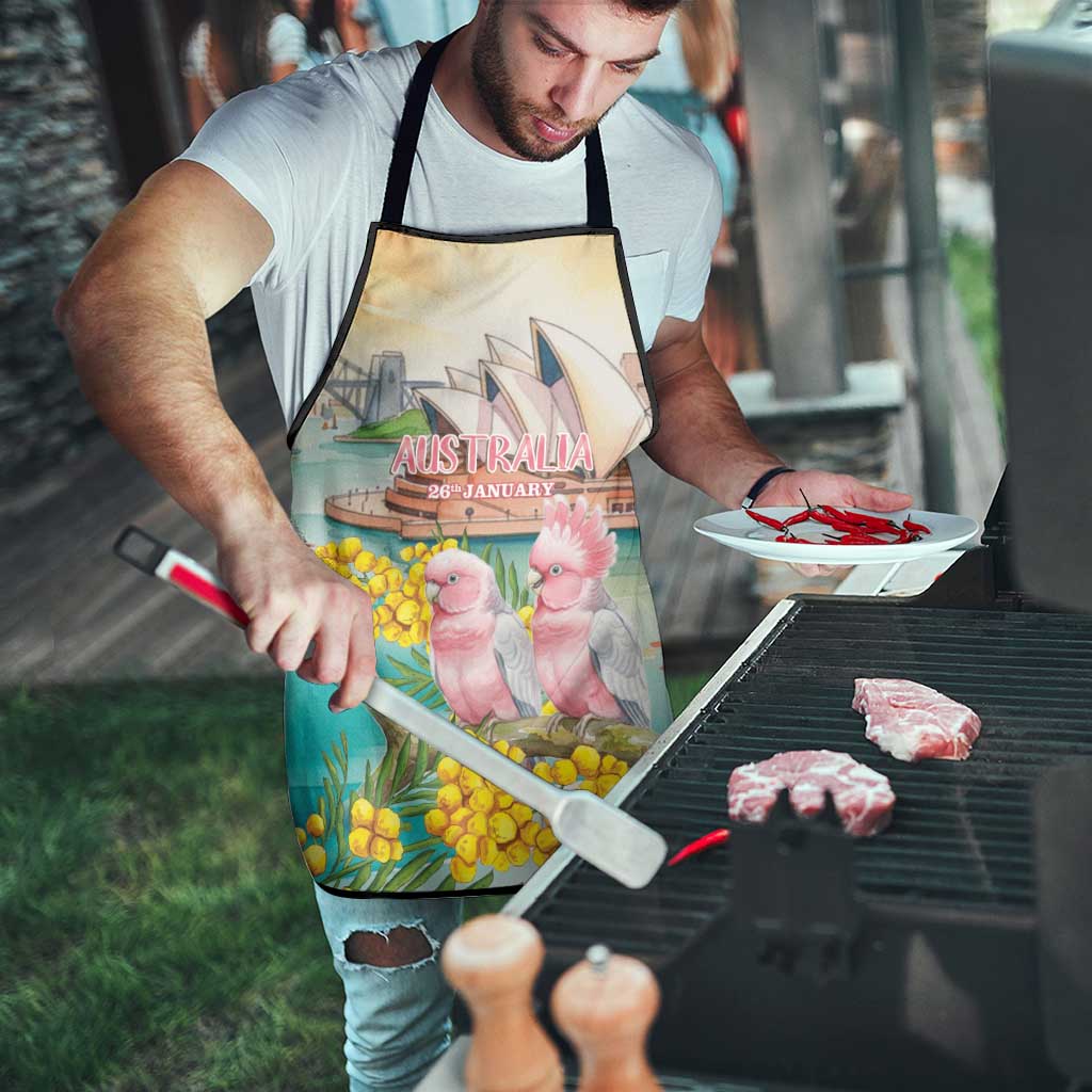 Pink Galah Australia Day Apron Aussie Sydney Opera House Watercolor Stylized - Aussie Hoodie