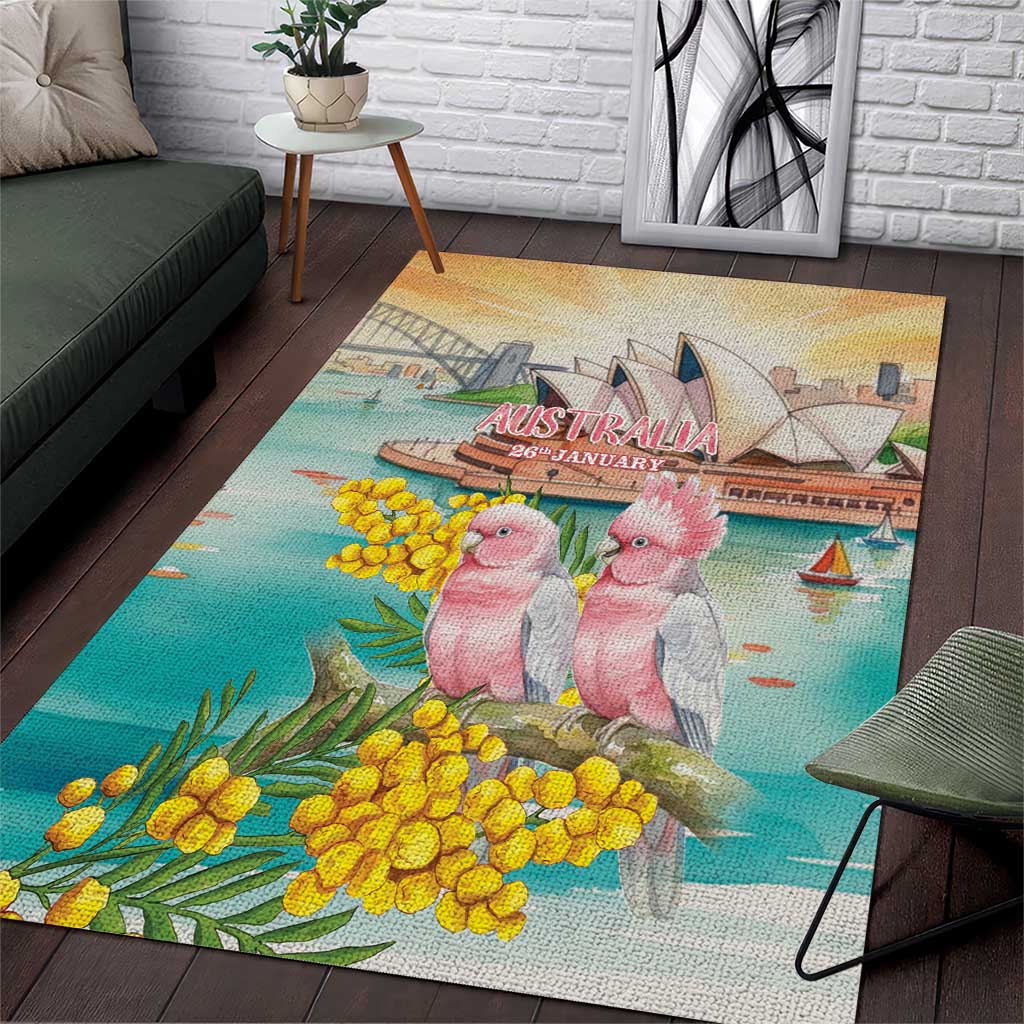Pink Galah Australia Day Area Rug Aussie Sydney Opera House Watercolor Stylized - Aussie Hoodie