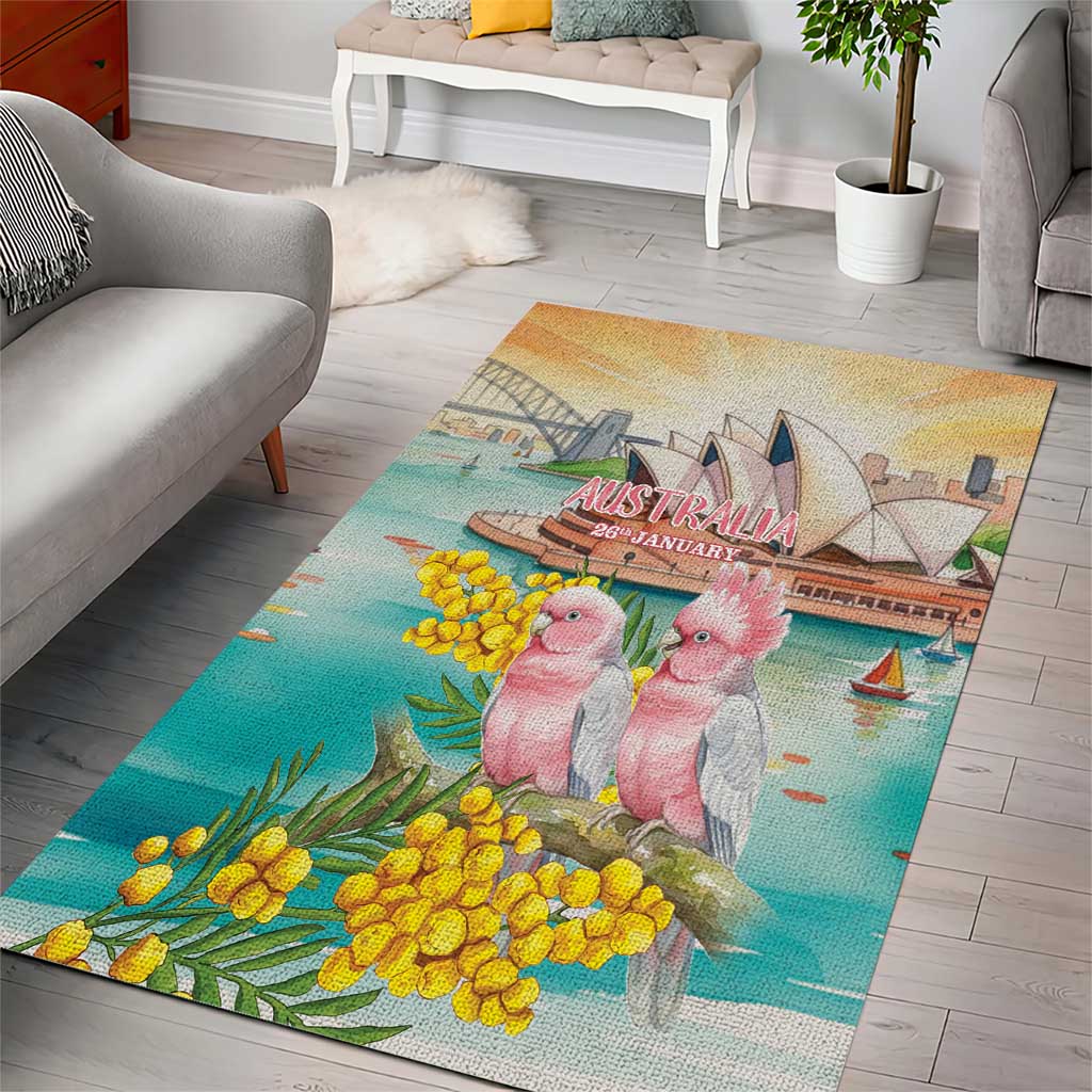 Pink Galah Australia Day Area Rug Aussie Sydney Opera House Watercolor Stylized - Aussie Hoodie