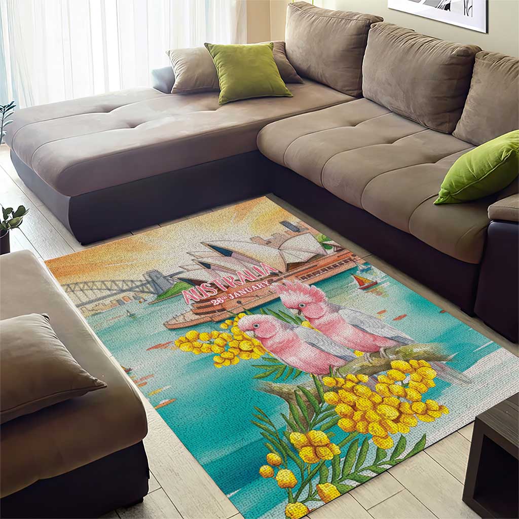 Pink Galah Australia Day Area Rug Aussie Sydney Opera House Watercolor Stylized - Aussie Hoodie