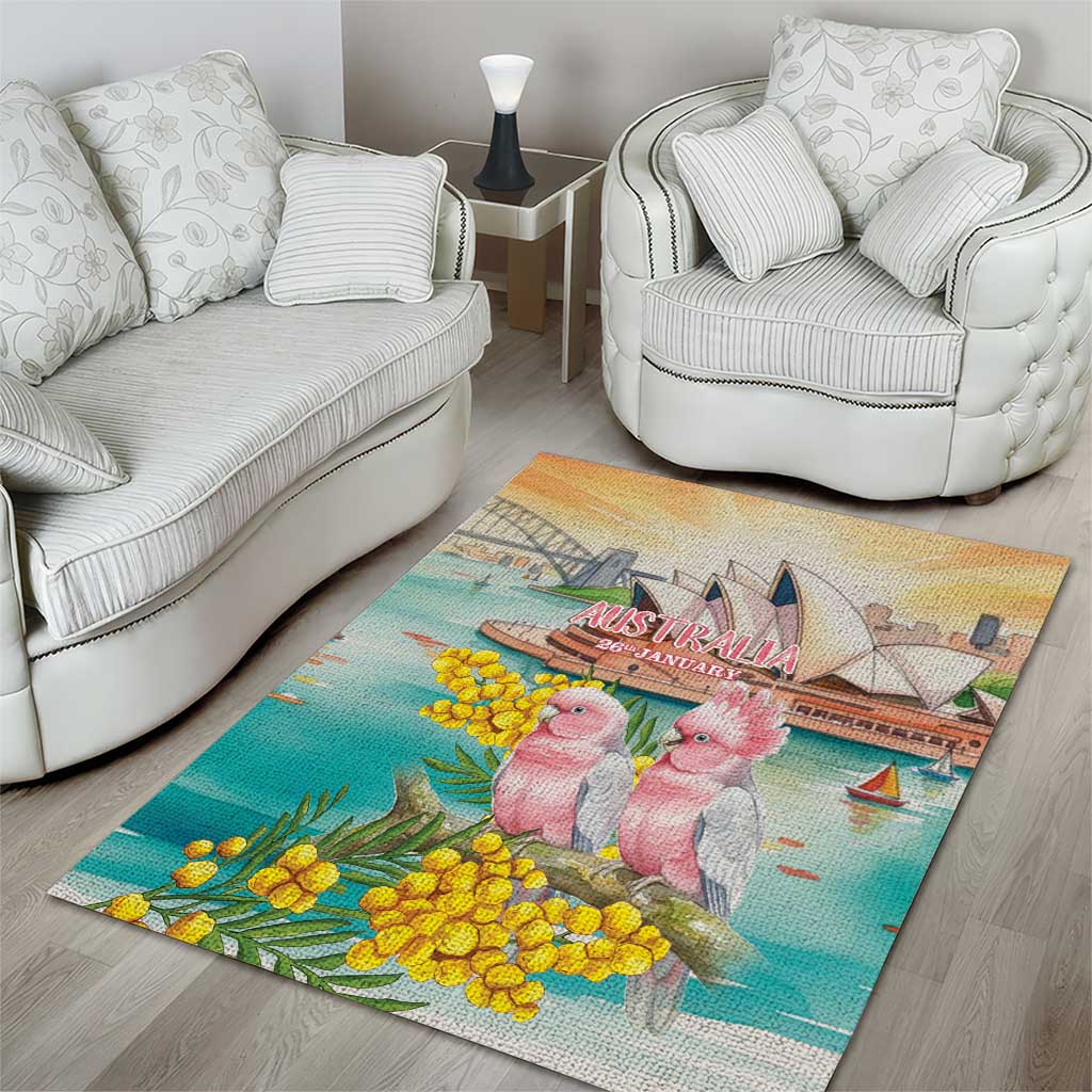 Pink Galah Australia Day Area Rug Aussie Sydney Opera House Watercolor Stylized - Aussie Hoodie