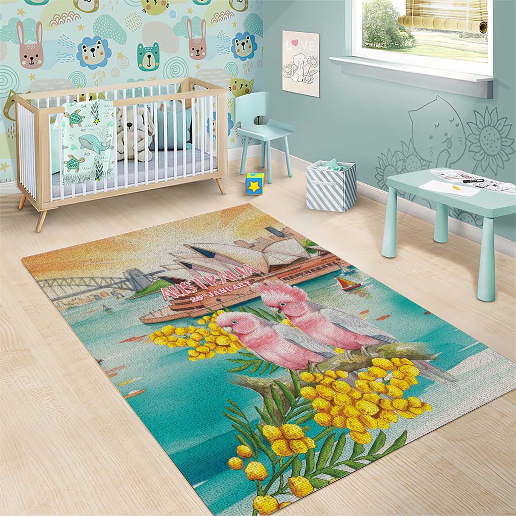 Pink Galah Australia Day Area Rug Aussie Sydney Opera House Watercolor Stylized - Aussie Hoodie