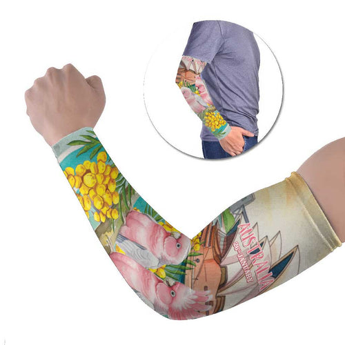 Personalised Pink Galah Australia Day Arm Sleeves Aussie Sydney Opera House Watercolor Stylized - Aussie Hoodie