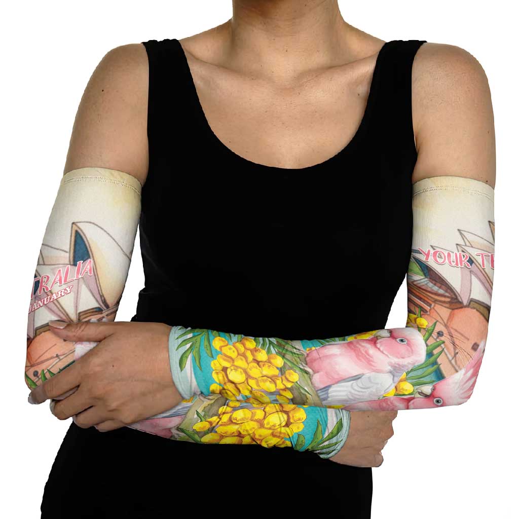Personalised Pink Galah Australia Day Arm Sleeves Aussie Sydney Opera House Watercolor Stylized - Aussie Hoodie