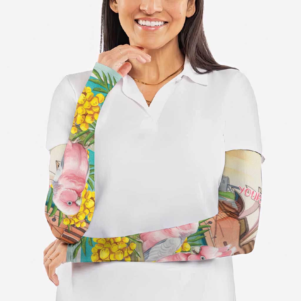 Personalised Pink Galah Australia Day Arm Sleeves Aussie Sydney Opera House Watercolor Stylized - Aussie Hoodie