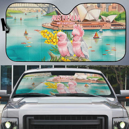 Pink Galah Australia Day Auto Sun Shade Aussie Sydney Opera House Watercolor Stylized - Aussie Hoodie