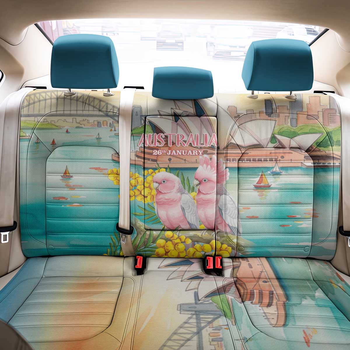 Pink Galah Australia Day Back Car Seat Cover Aussie Sydney Opera House Watercolor Stylized - Aussie Hoodie