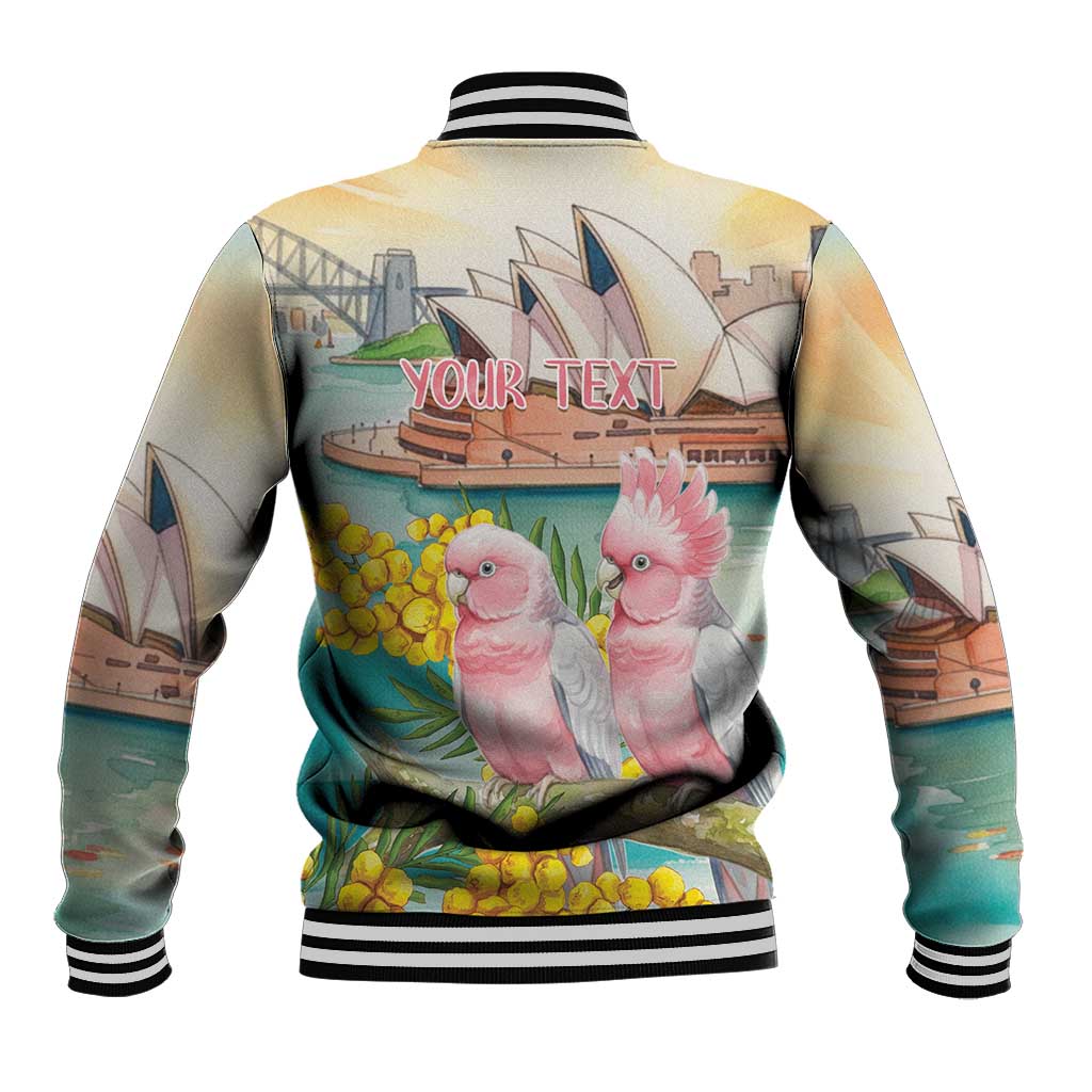 Personalised Pink Galah Australia Day Baseball Jacket Aussie Sydney Opera House Watercolor Stylized - Aussie Hoodie