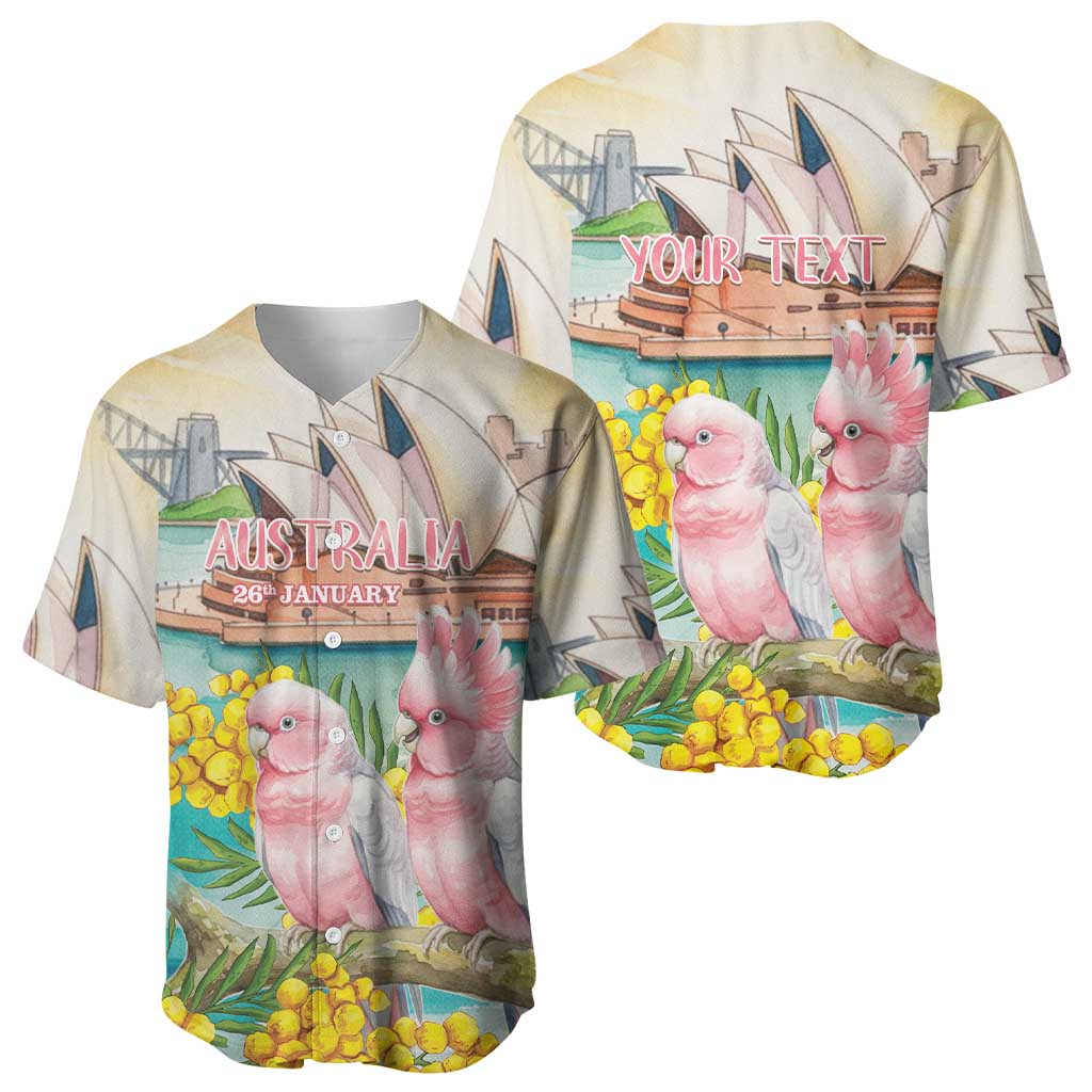 Personalised Pink Galah Australia Day Baseball Jersey Aussie Sydney Opera House Watercolor Stylized - Aussie Hoodie