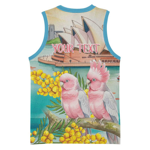 Personalised Pink Galah Australia Day Basketball Jersey Aussie Sydney Opera House Watercolor Stylized - Aussie Hoodie