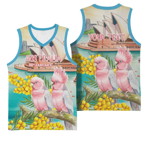 Personalised Pink Galah Australia Day Basketball Jersey Aussie Sydney Opera House Watercolor Stylized - Aussie Hoodie