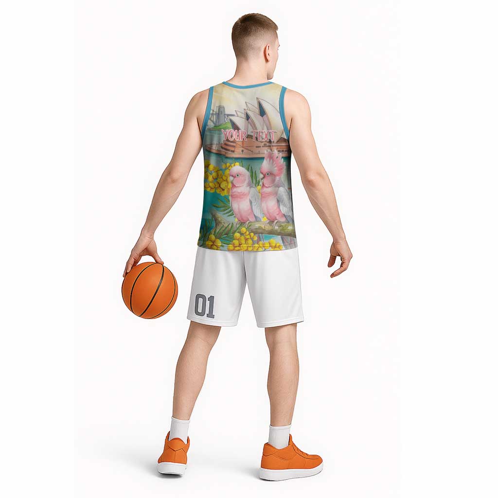 Personalised Pink Galah Australia Day Basketball Jersey Aussie Sydney Opera House Watercolor Stylized - Aussie Hoodie