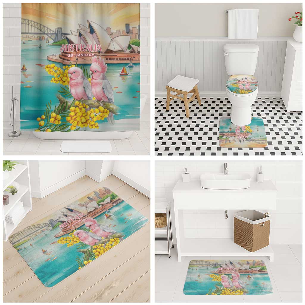 Pink Galah Australia Day Bathroom Set Aussie Sydney Opera House Watercolor Stylized - Aussie Hoodie