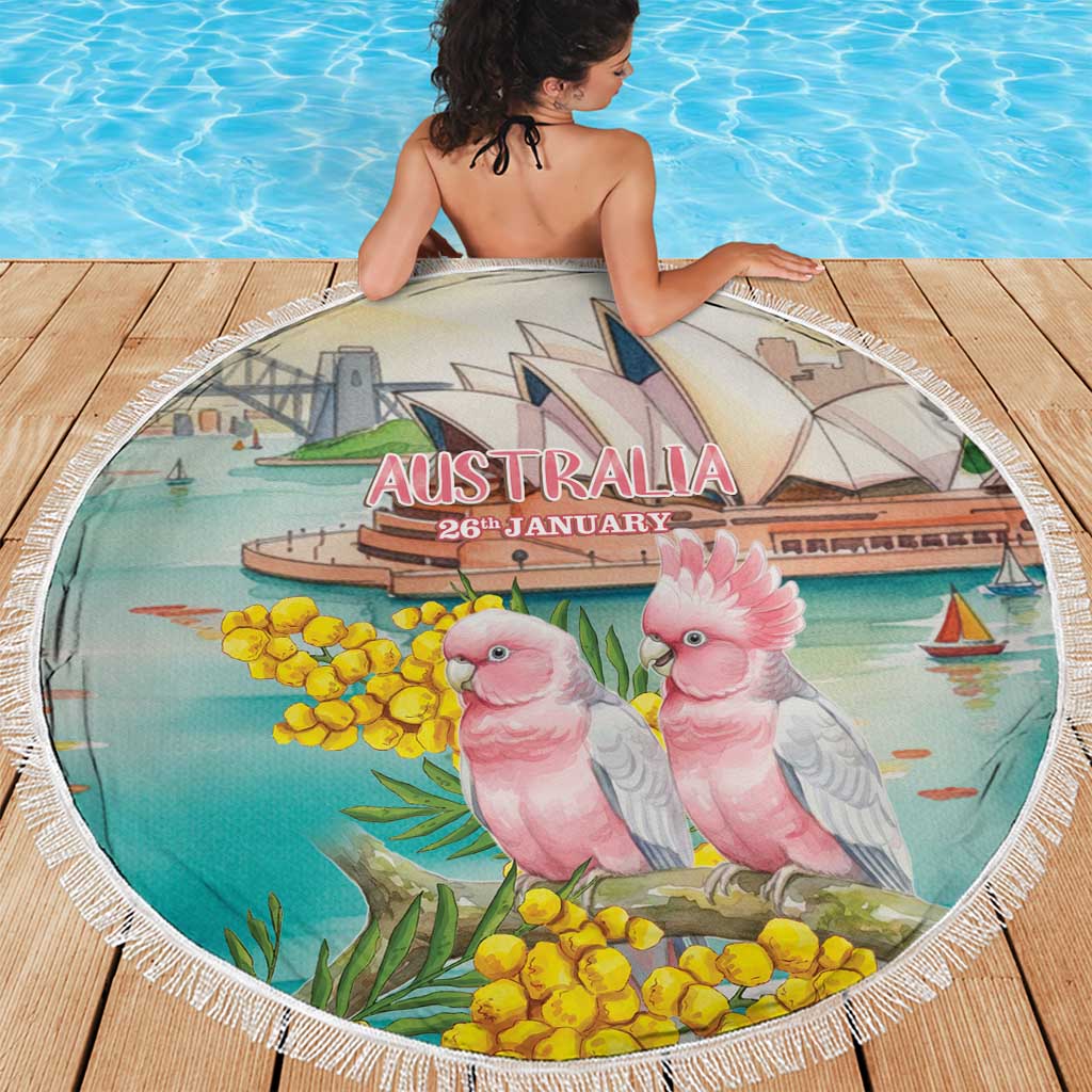 Pink Galah Australia Day Beach Blanket Aussie Sydney Opera House Watercolor Stylized - Aussie Hoodie