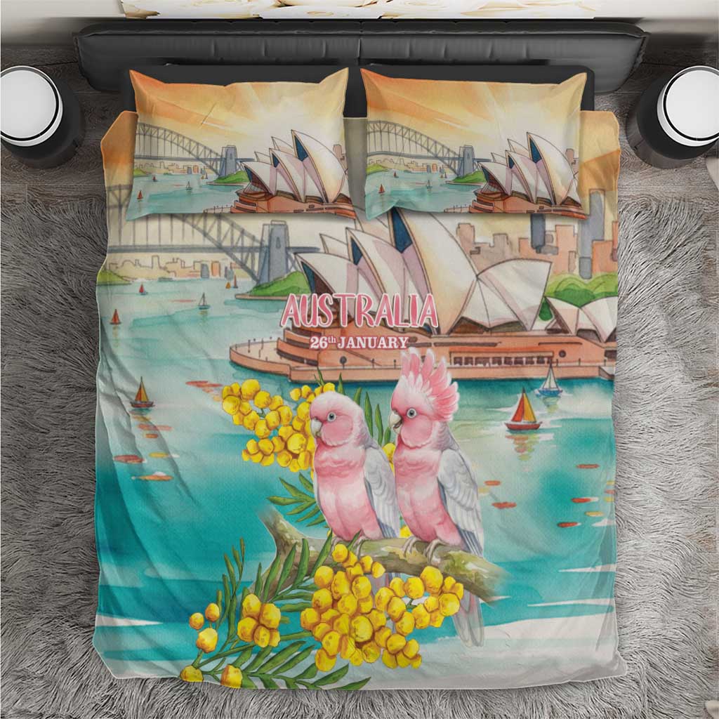 Pink Galah Australia Day Bedding Set Aussie Sydney Opera House Watercolor Stylized - Aussie Hoodie