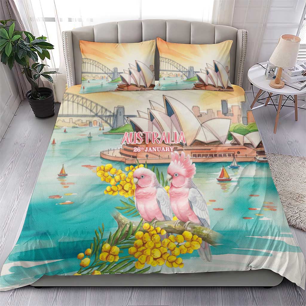Pink Galah Australia Day Bedding Set Aussie Sydney Opera House Watercolor Stylized - Aussie Hoodie