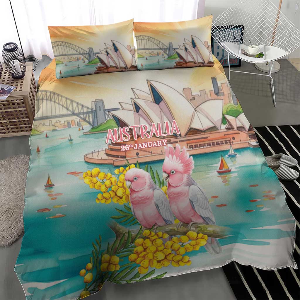 Pink Galah Australia Day Bedding Set Aussie Sydney Opera House Watercolor Stylized - Aussie Hoodie