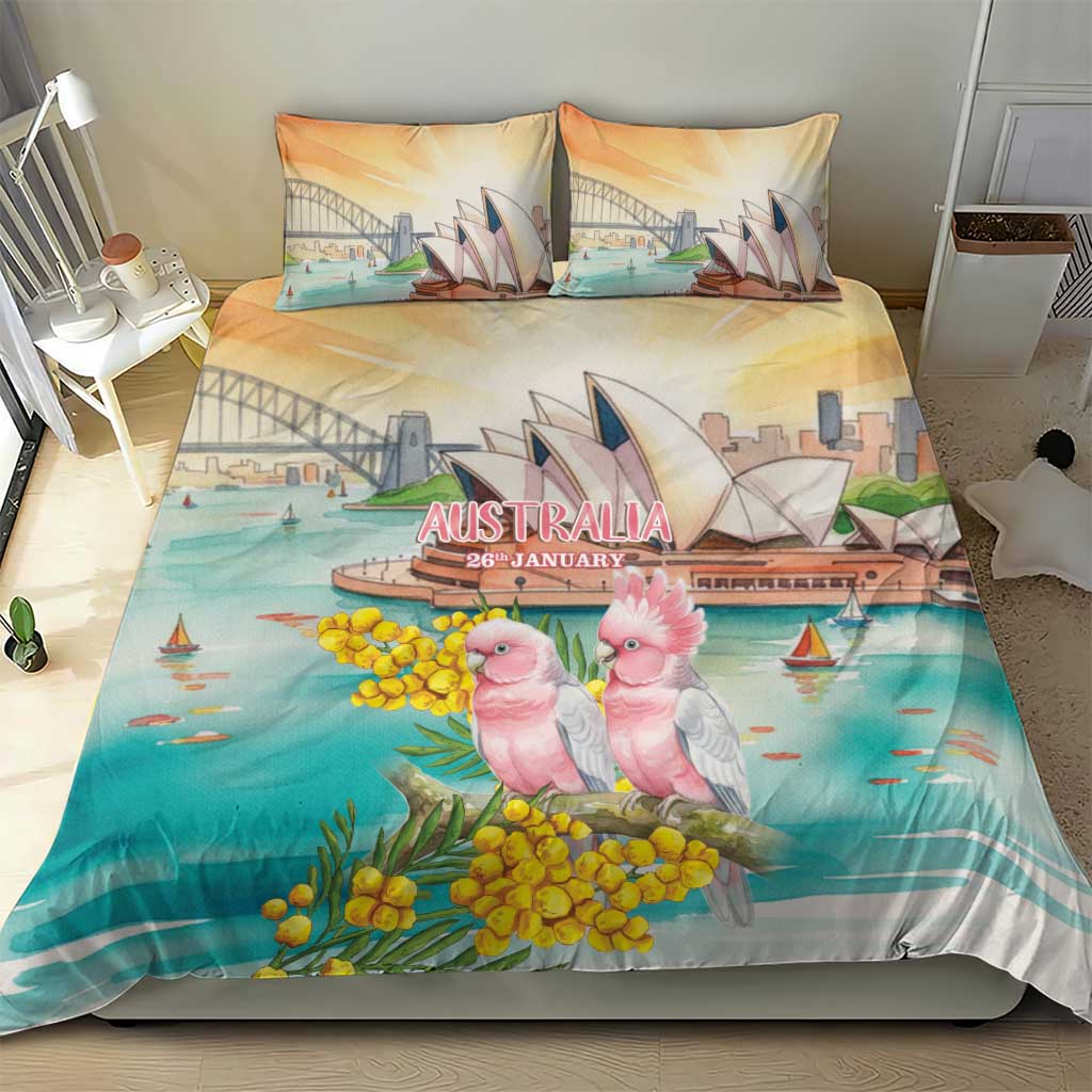 Pink Galah Australia Day Bedding Set Aussie Sydney Opera House Watercolor Stylized - Aussie Hoodie