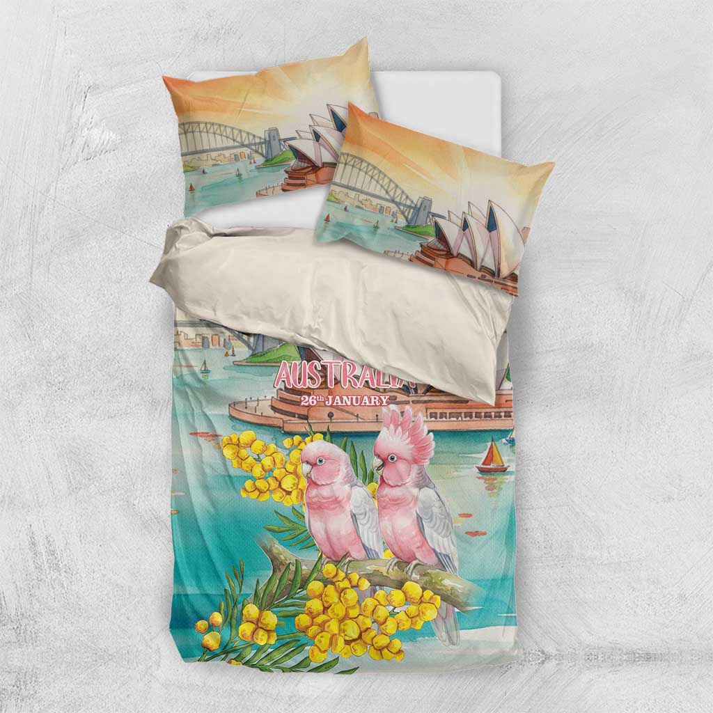Pink Galah Australia Day Bedding Set Aussie Sydney Opera House Watercolor Stylized - Aussie Hoodie