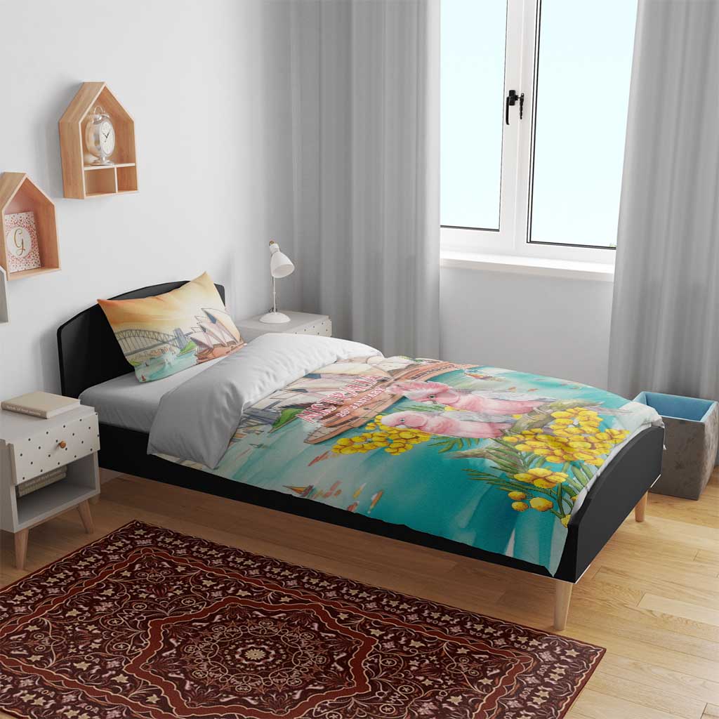 Pink Galah Australia Day Bedding Set Aussie Sydney Opera House Watercolor Stylized - Aussie Hoodie