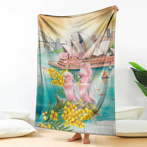 Pink Galah Australia Day Blanket Aussie Sydney Opera House Watercolor Stylized - Aussie Hoodie