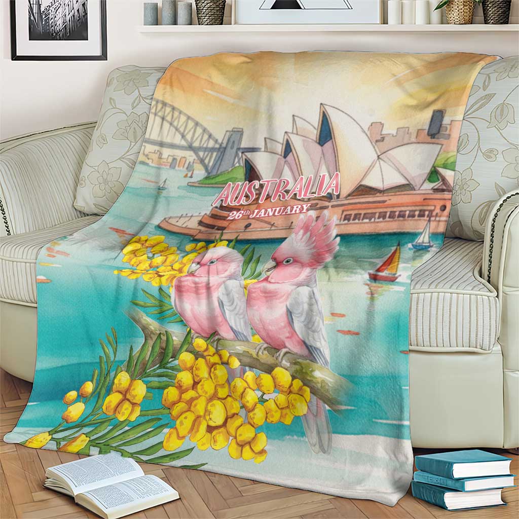 Pink Galah Australia Day Blanket Aussie Sydney Opera House Watercolor Stylized - Aussie Hoodie