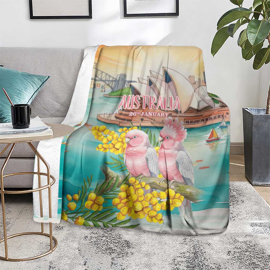 Pink Galah Australia Day Blanket Aussie Sydney Opera House Watercolor Stylized - Aussie Hoodie