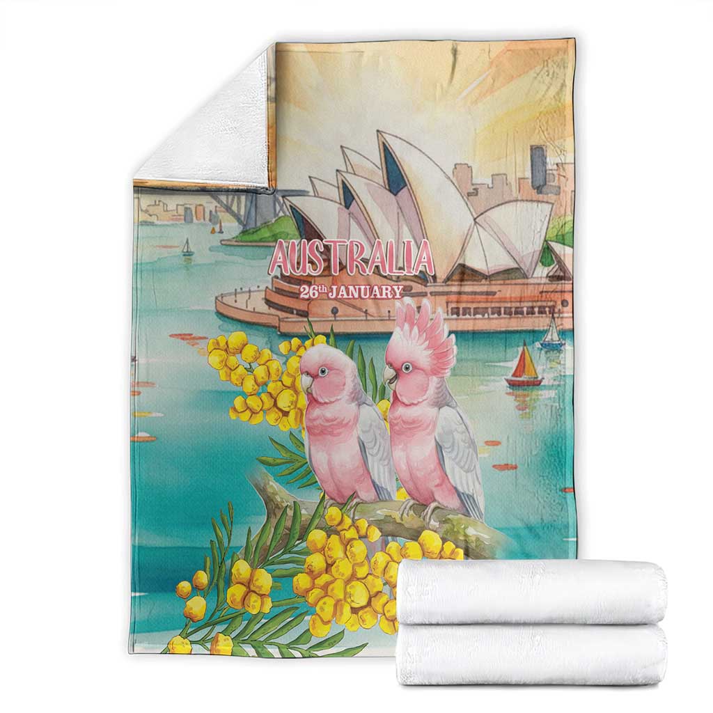 Pink Galah Australia Day Blanket Aussie Sydney Opera House Watercolor Stylized - Aussie Hoodie