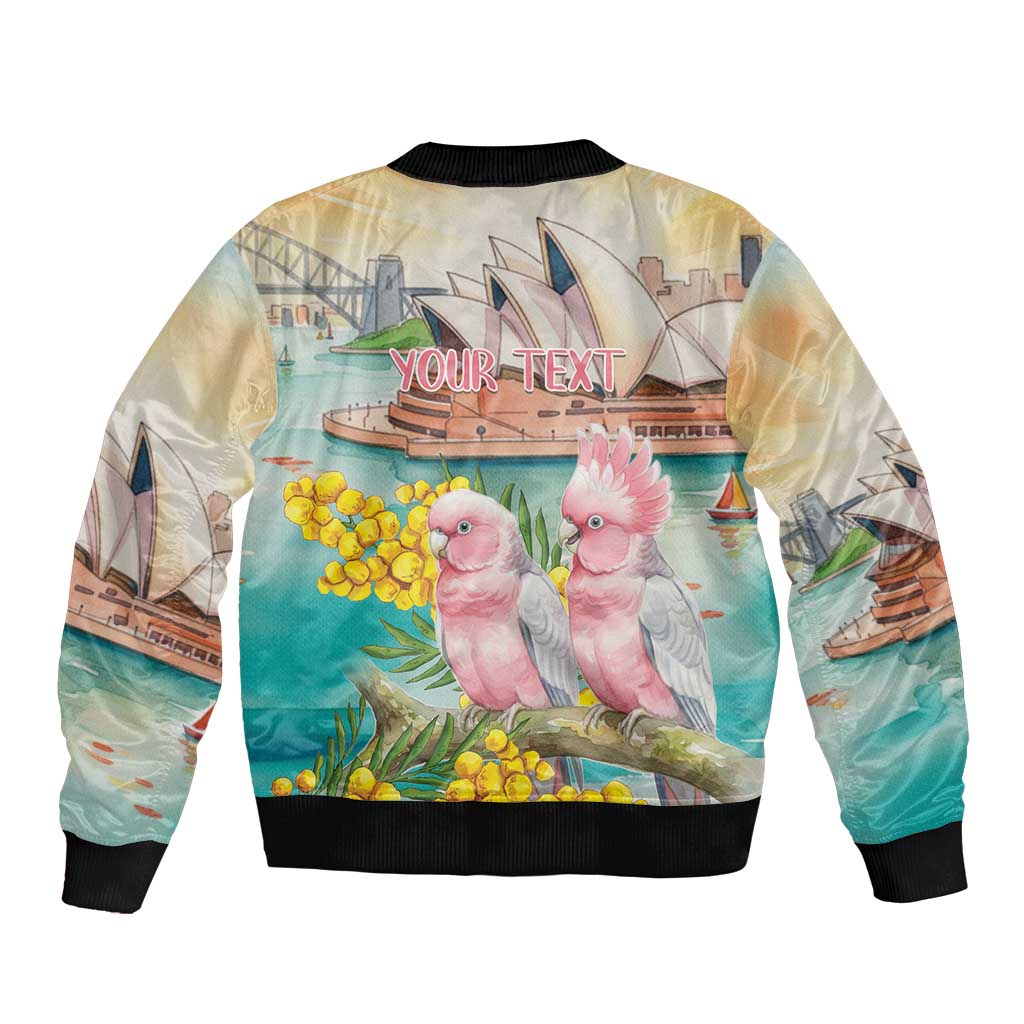 Personalised Pink Galah Australia Day Bomber Jacket Aussie Sydney Opera House Watercolor Stylized - Aussie Hoodie