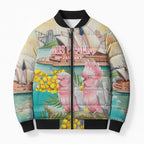 Personalised Pink Galah Australia Day Bomber Puffer Jacket Aussie Sydney Opera House Watercolor Stylized - Aussie Hoodie
