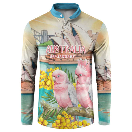 Personalised Pink Galah Australia Day Button Sweatshirt Aussie Sydney Opera House Watercolor Stylized - Aussie Hoodie