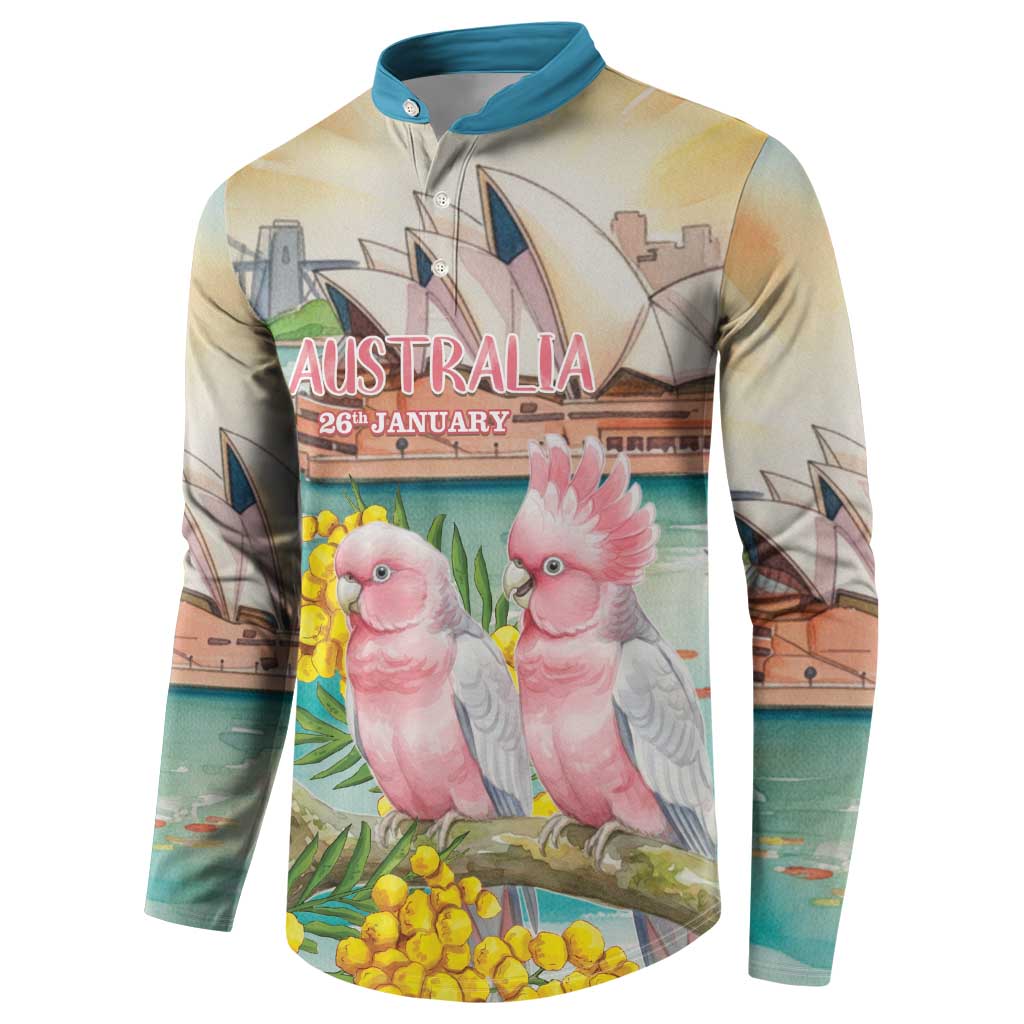 Personalised Pink Galah Australia Day Button Sweatshirt Aussie Sydney Opera House Watercolor Stylized - Aussie Hoodie
