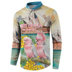 Personalised Pink Galah Australia Day Button Sweatshirt Aussie Sydney Opera House Watercolor Stylized - Aussie Hoodie