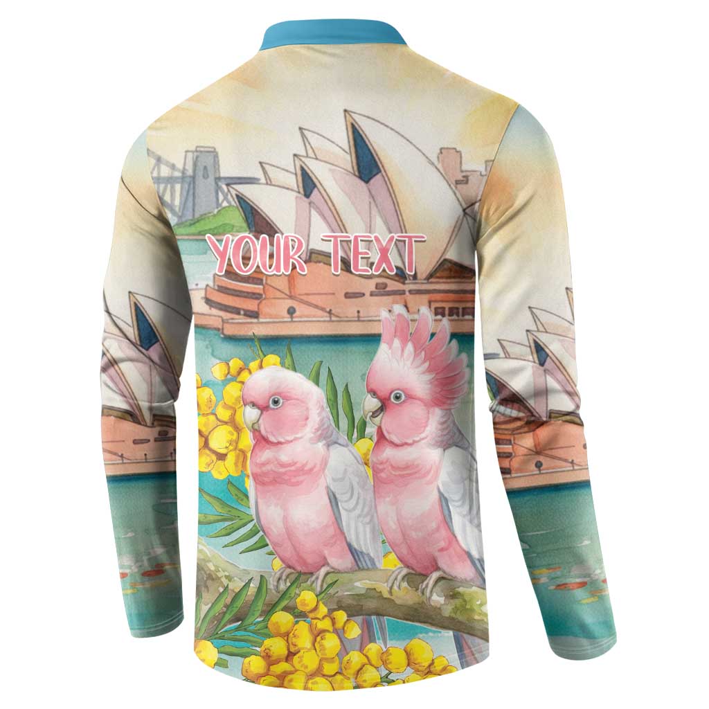 Personalised Pink Galah Australia Day Button Sweatshirt Aussie Sydney Opera House Watercolor Stylized - Aussie Hoodie