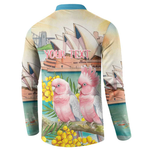 Personalised Pink Galah Australia Day Button Sweatshirt Aussie Sydney Opera House Watercolor Stylized - Aussie Hoodie