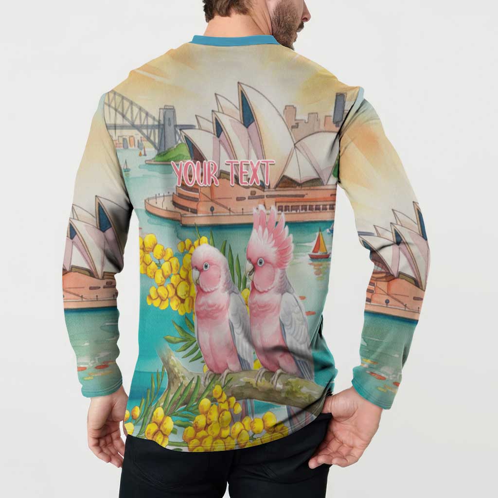 Personalised Pink Galah Australia Day Button Sweatshirt Aussie Sydney Opera House Watercolor Stylized - Aussie Hoodie