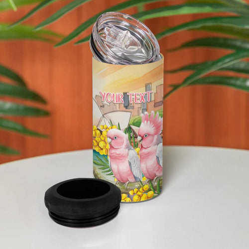 Personalised Pink Galah Australia Day 4 in 1 Can Cooler Tumbler Aussie Sydney Opera House Watercolor Stylized - Aussie Hoodie