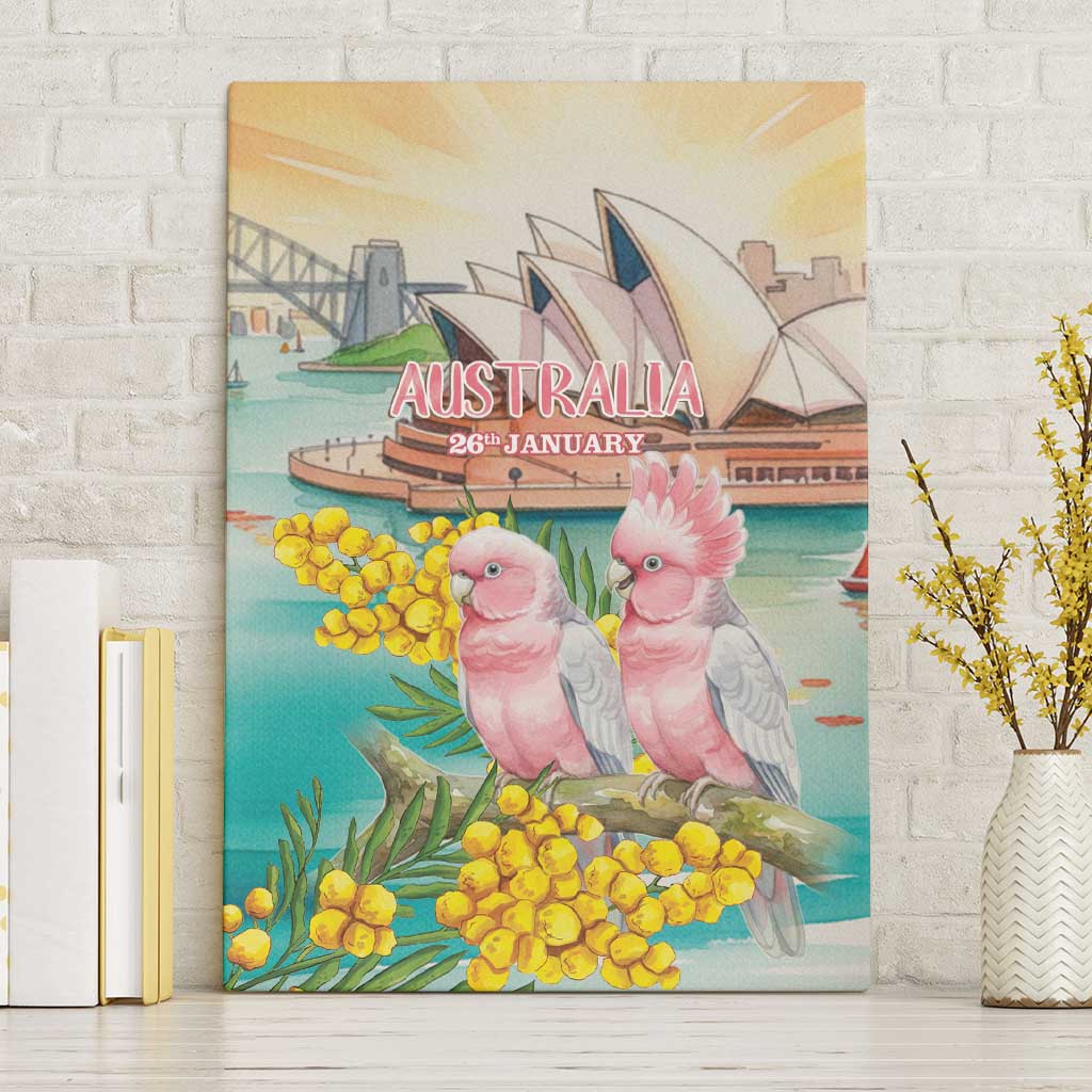 Pink Galah Australia Day Canvas Wall Art Aussie Sydney Opera House Watercolor Stylized - Aussie Hoodie