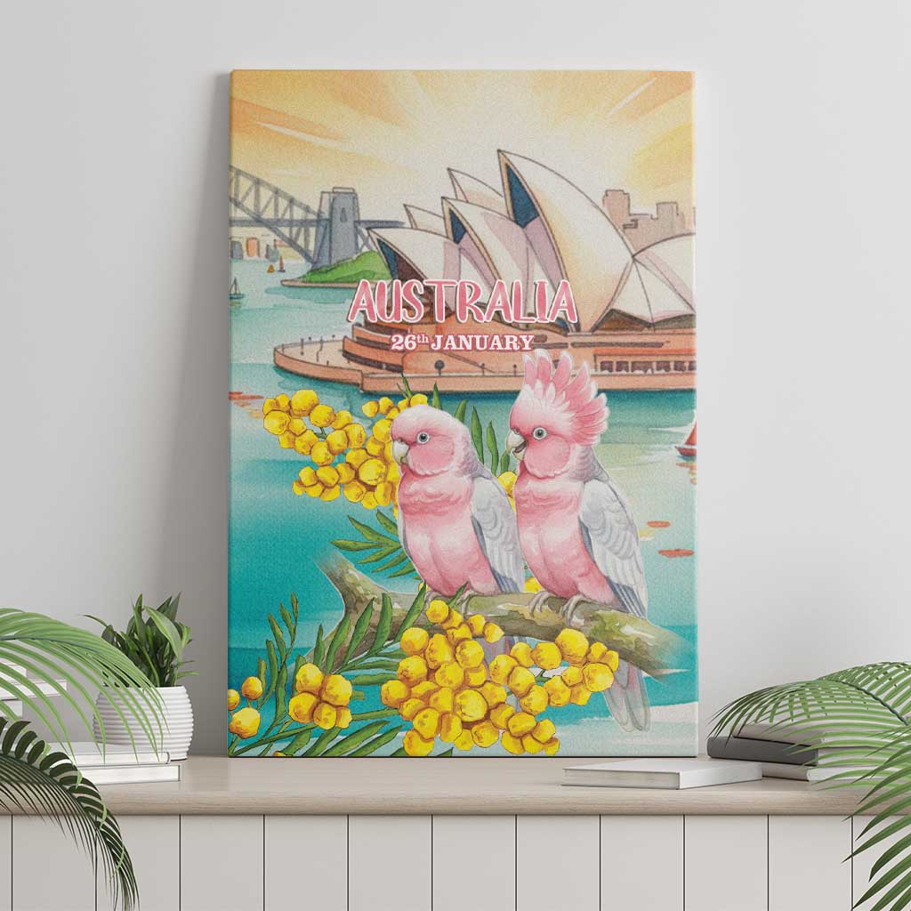 Pink Galah Australia Day Canvas Wall Art Aussie Sydney Opera House Watercolor Stylized - Aussie Hoodie