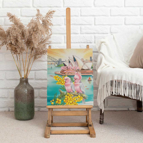 Pink Galah Australia Day Canvas Wall Art Aussie Sydney Opera House Watercolor Stylized - Aussie Hoodie