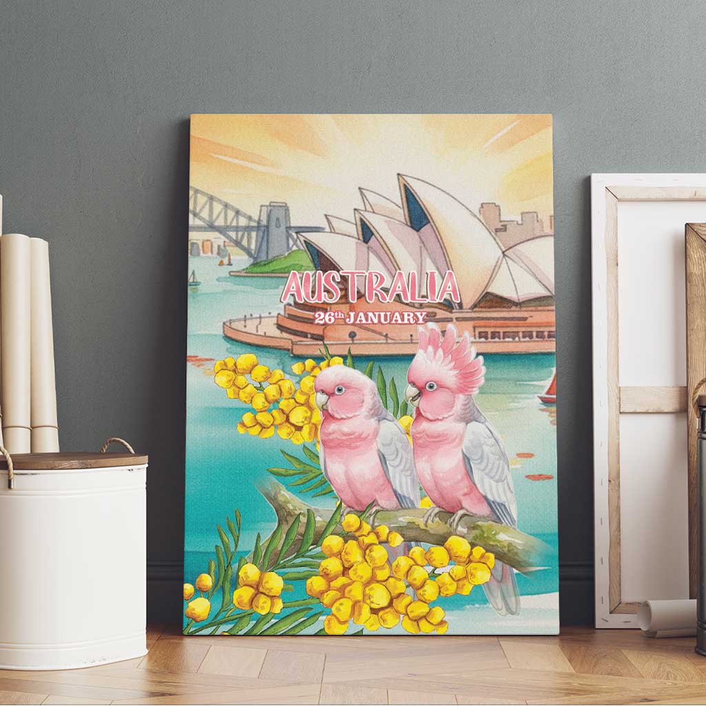 Pink Galah Australia Day Canvas Wall Art Aussie Sydney Opera House Watercolor Stylized - Aussie Hoodie
