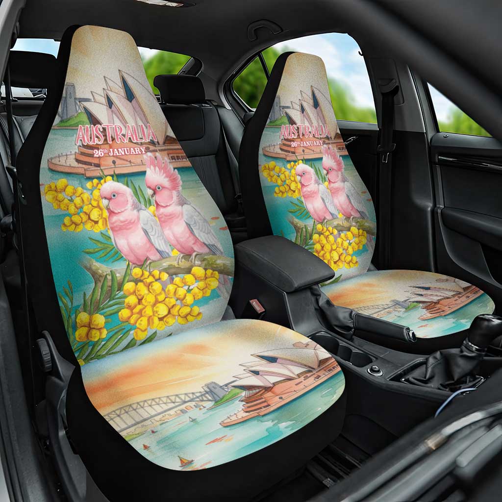 Pink Galah Australia Day Car Seat Cover Aussie Sydney Opera House Watercolor Stylized - Aussie Hoodie