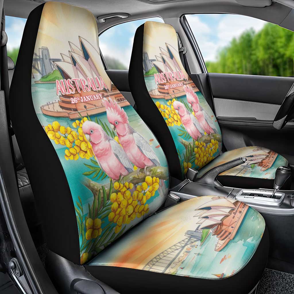 Pink Galah Australia Day Car Seat Cover Aussie Sydney Opera House Watercolor Stylized - Aussie Hoodie