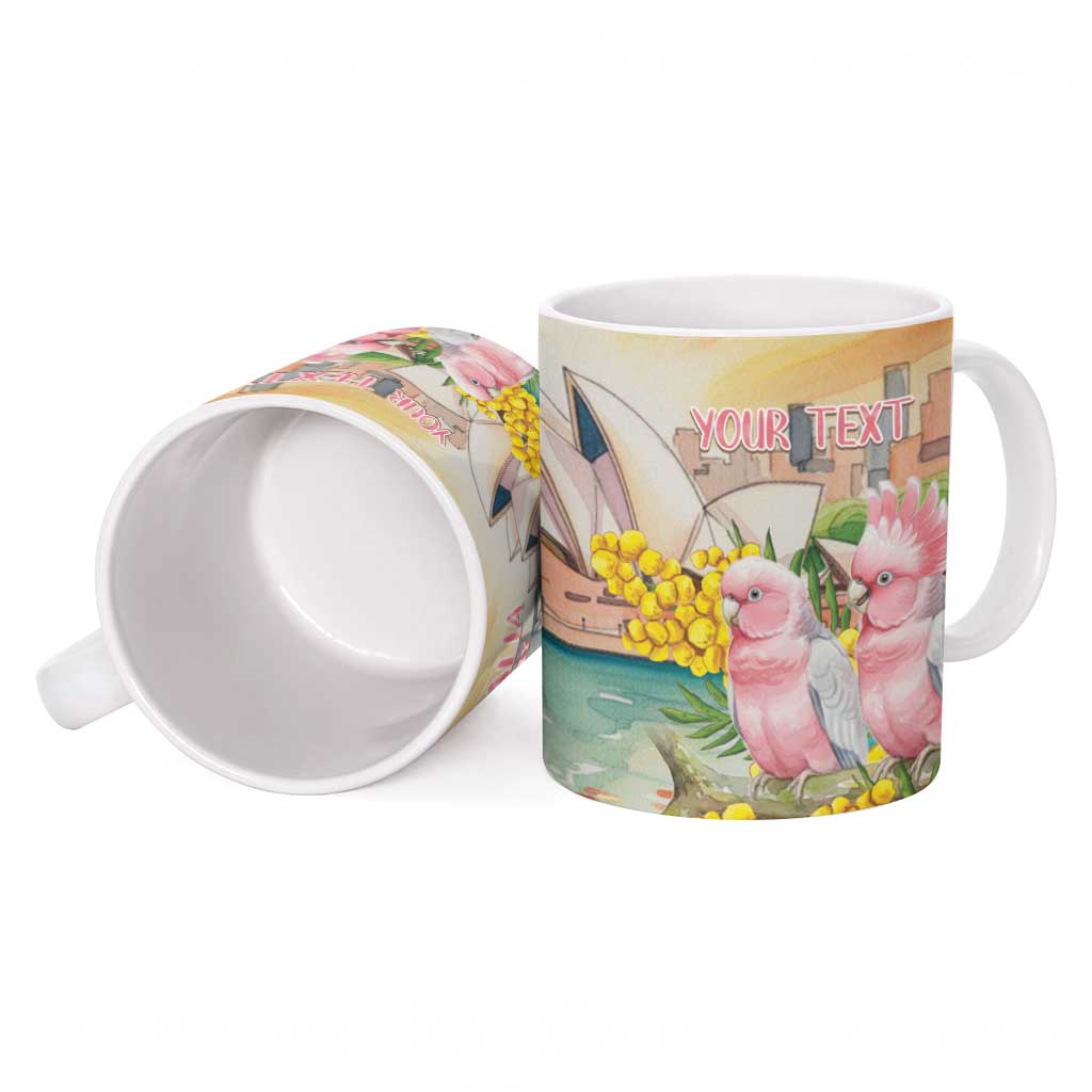 Personalised Pink Galah Australia Day Ceramic Mug Aussie Sydney Opera House Watercolor Stylized - Aussie Hoodie