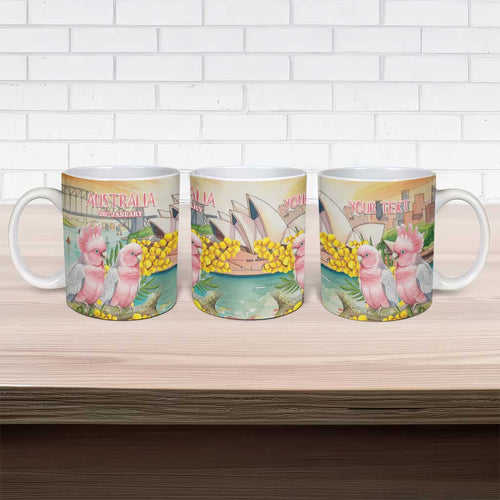 Personalised Pink Galah Australia Day Ceramic Mug Aussie Sydney Opera House Watercolor Stylized - Aussie Hoodie