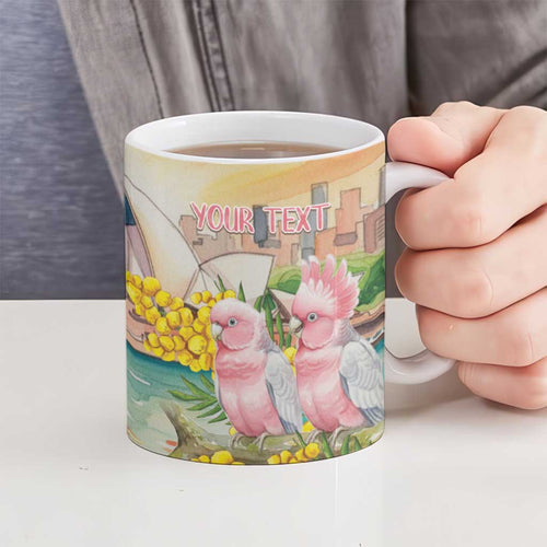 Personalised Pink Galah Australia Day Ceramic Mug Aussie Sydney Opera House Watercolor Stylized - Aussie Hoodie