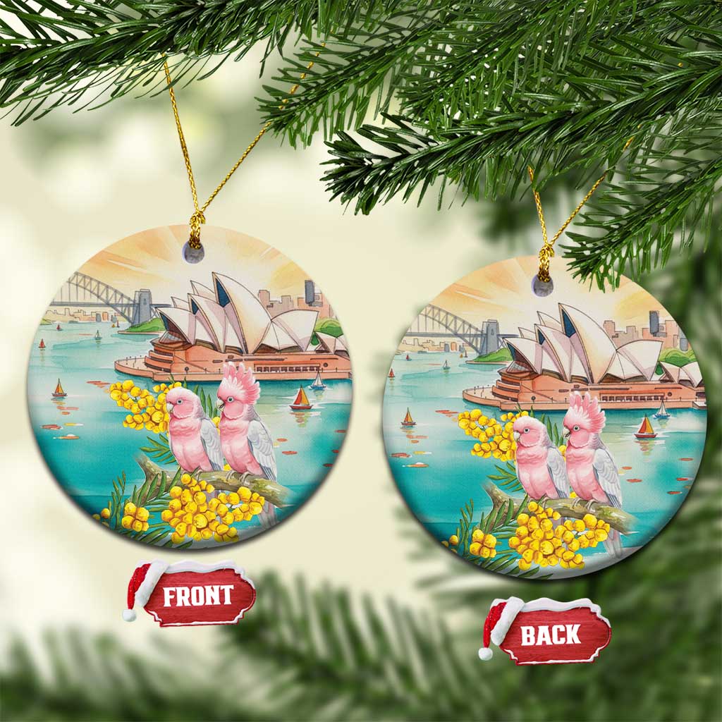 Pink Galah Australia Day Ceramic Ornament Aussie Sydney Opera House Watercolor Stylized - Aussie Hoodie