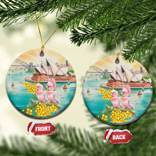 Pink Galah Australia Day Ceramic Ornament Aussie Sydney Opera House Watercolor Stylized - Aussie Hoodie