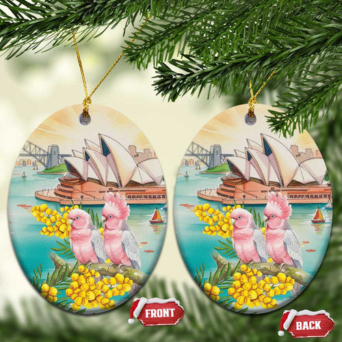 Pink Galah Australia Day Ceramic Ornament Aussie Sydney Opera House Watercolor Stylized - Aussie Hoodie