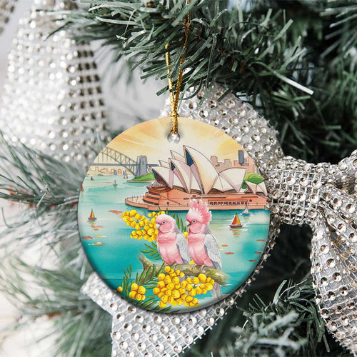 Pink Galah Australia Day Ceramic Ornament Aussie Sydney Opera House Watercolor Stylized - Aussie Hoodie